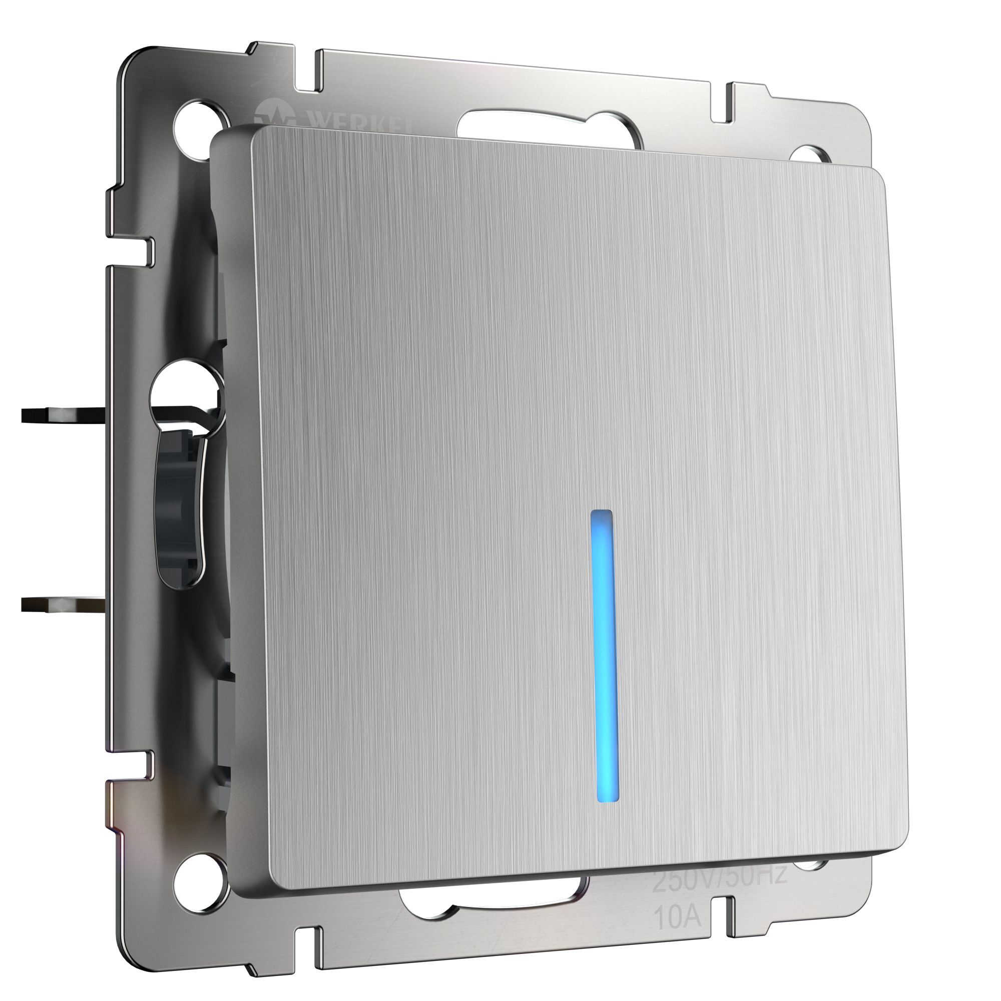 W1110109/Выключатель одноклавишный с подсветкой (cеребряный рифленый)