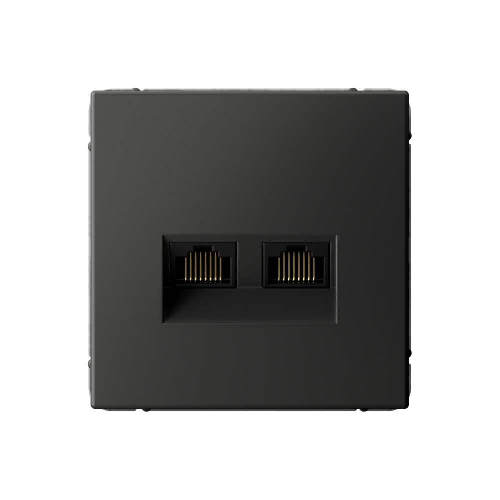 Розетка компьютерная двойная RJ45+RJ45, кат.6А, механизм, БАЗАЛЬТ