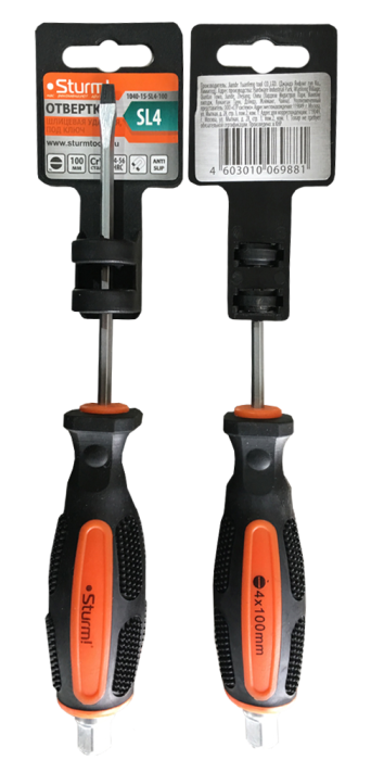 Отвертка шлиц, ударн. МАГНИТ. НАКОНЕЧ., эрго ручка, 4х100мм, Sturm!