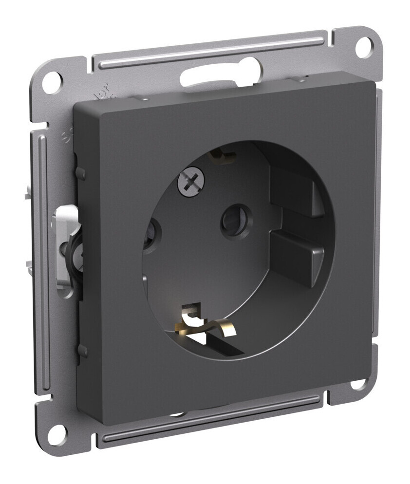 РОЗЕТКА с заземлением,  со шторками, 16А, механизм, БАЗАЛЬТ