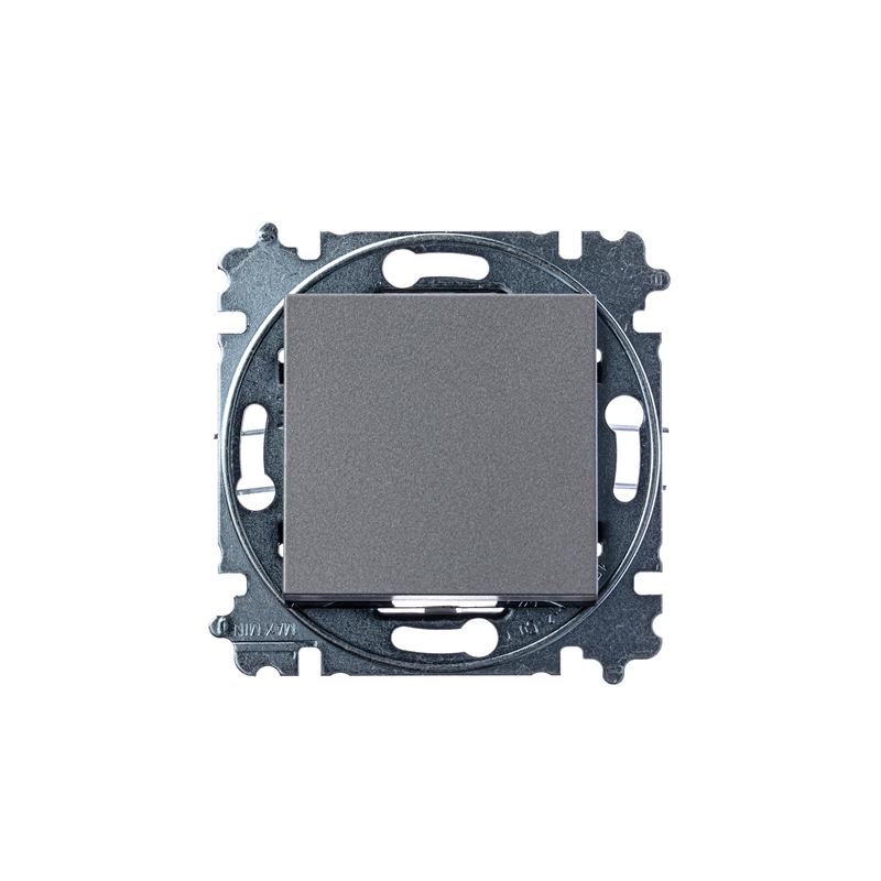 Переключатель одноклавишный ABB Levit сталь / дымчатый чёрный