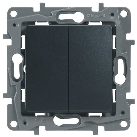 Переключатель двухклавишный антрацит автоматические зажимы 10AX Legrand ETIKA 