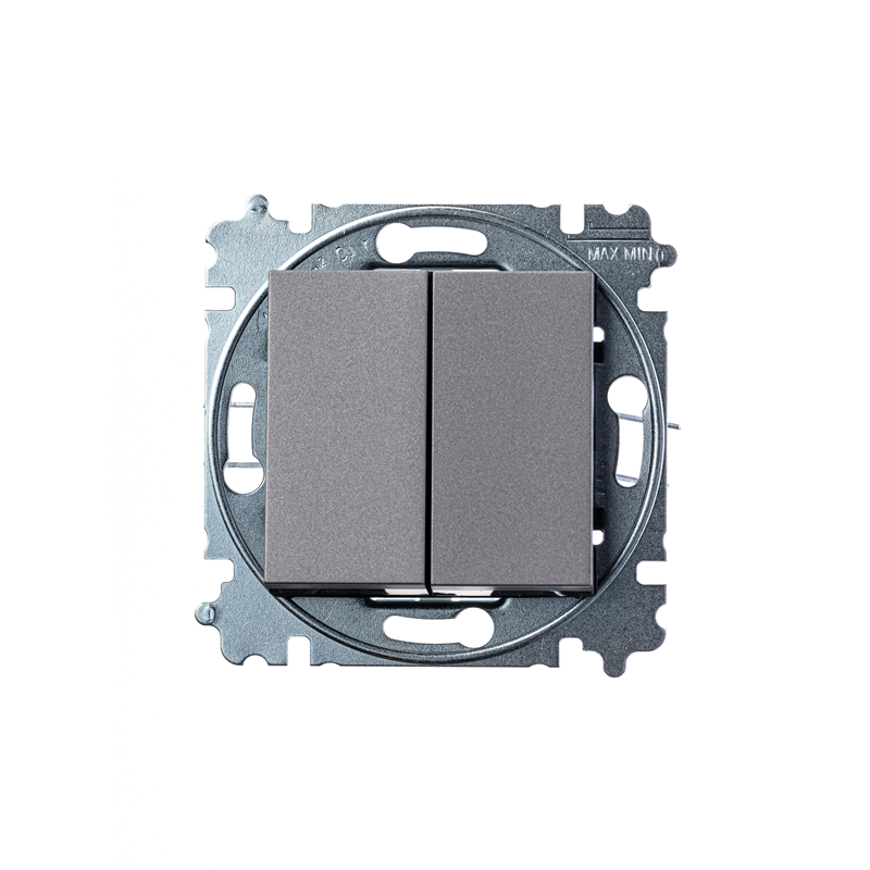 Переключатель двухклавишный ABB Levit сталь / дымчатый чёрный