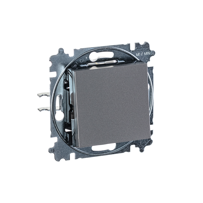 Переключатель перекрёстный одноклавишный ABB Levit сталь / дымчатый чёрный