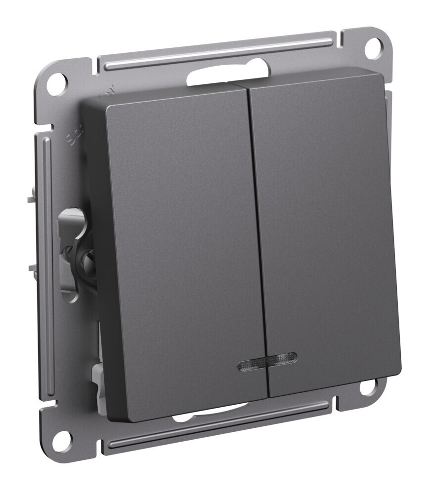 2-клавишный ВЫКЛЮЧАТЕЛЬ с подсветкой, сх.5, 10АХ, механизм, БАЗАЛЬТ