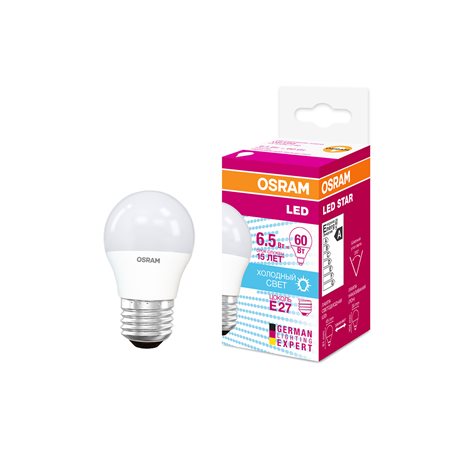 Лампа светодиодная LED STAR CLASSIC P60 6,5Вт Е27 4000K 600Lm 220В шар матовый OSRAM
