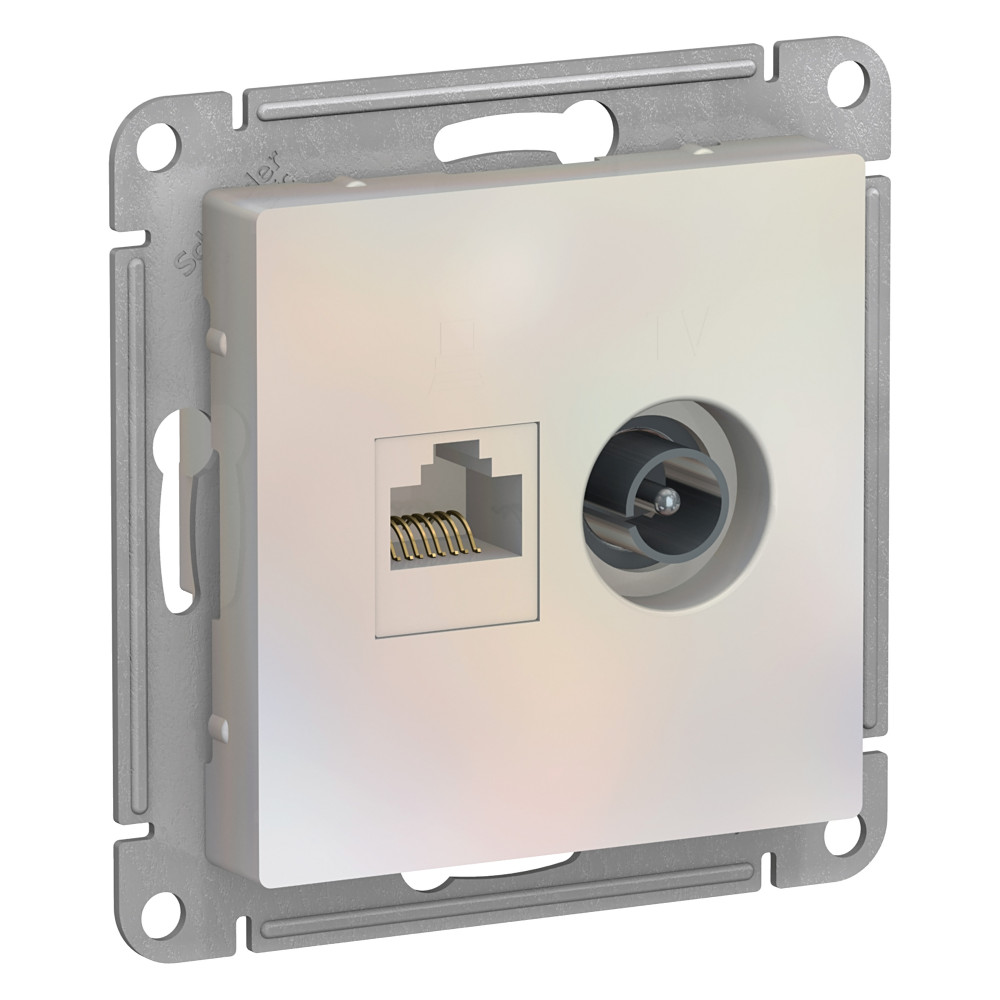 Розетка двойная RJ45+TV AtlasDesign 5E механизм жемчуг Shnieder Electric