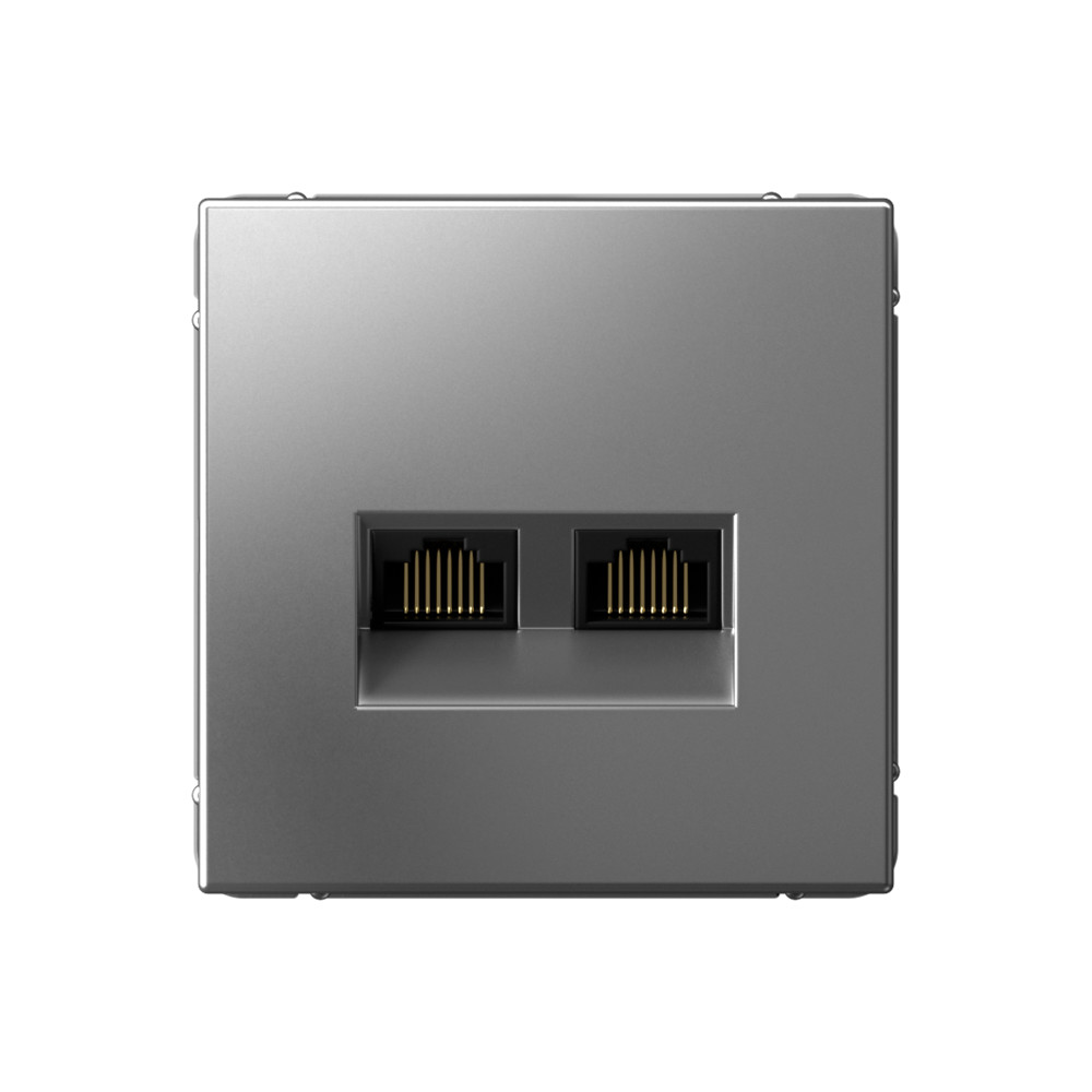 Розетка компьютерная двойная RJ45+RJ45, кат.6А, механизм, СТАЛЬ