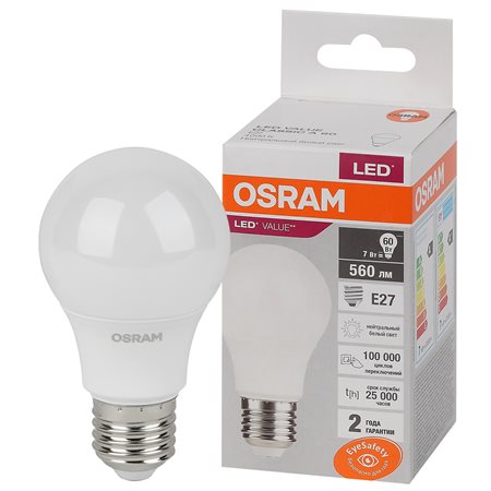 Лампа светодиодная LED Value LVCLA60 7SW/840 7Вт грушевидная матовая E27 230В RU OSRAM