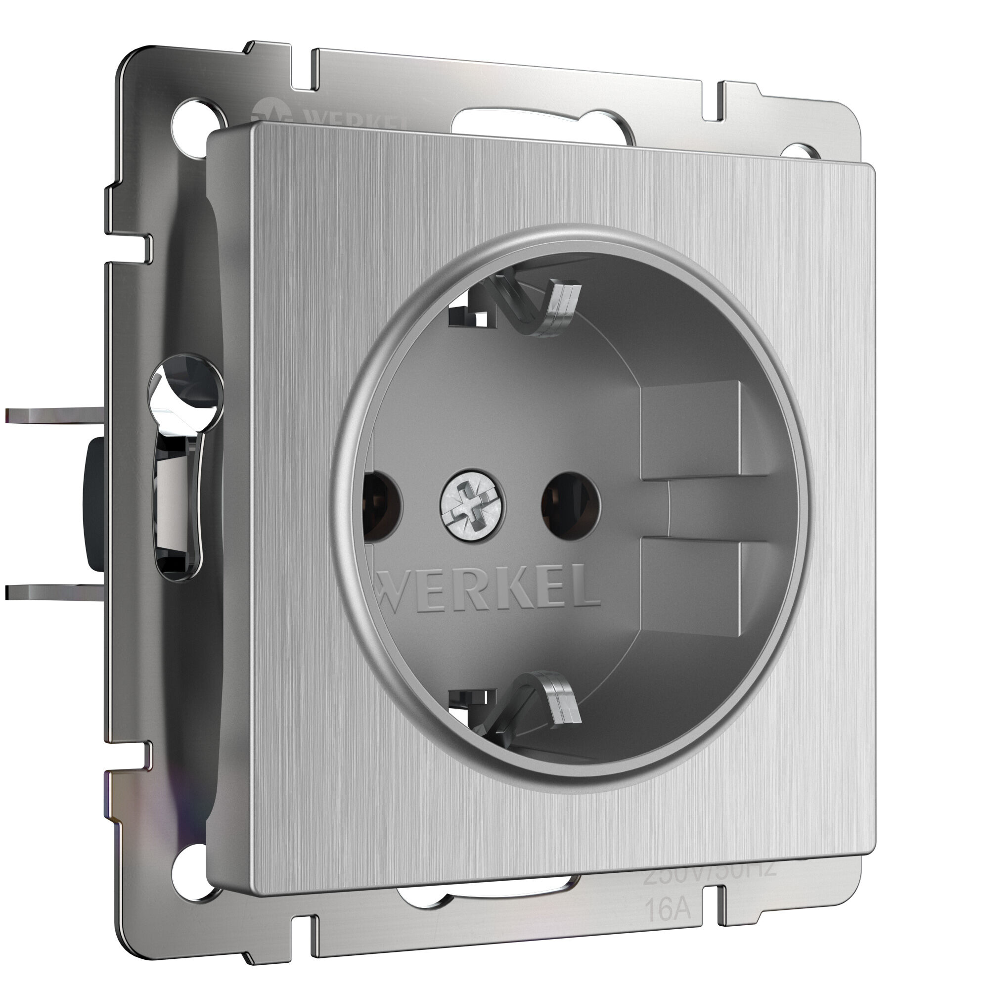 W1171009/Розетка с заземлением (cеребряный рифленый)