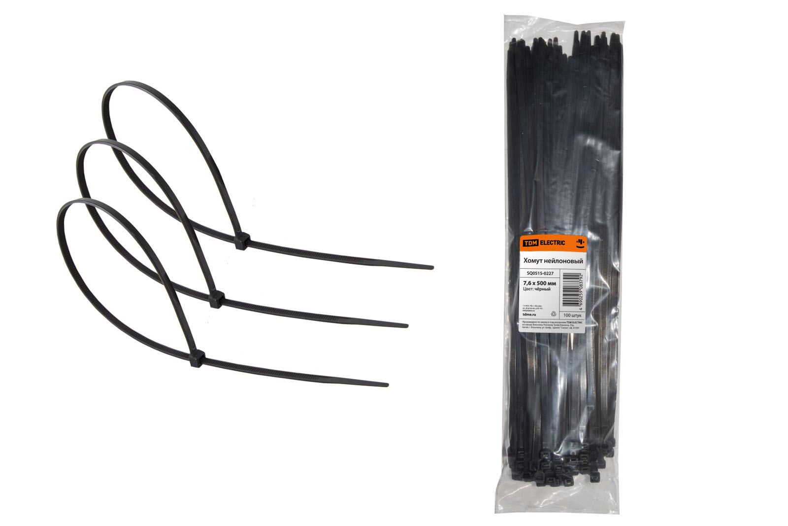 Хомут кабельный  7,6х500мм нейлон (черный) (100шт) TDM