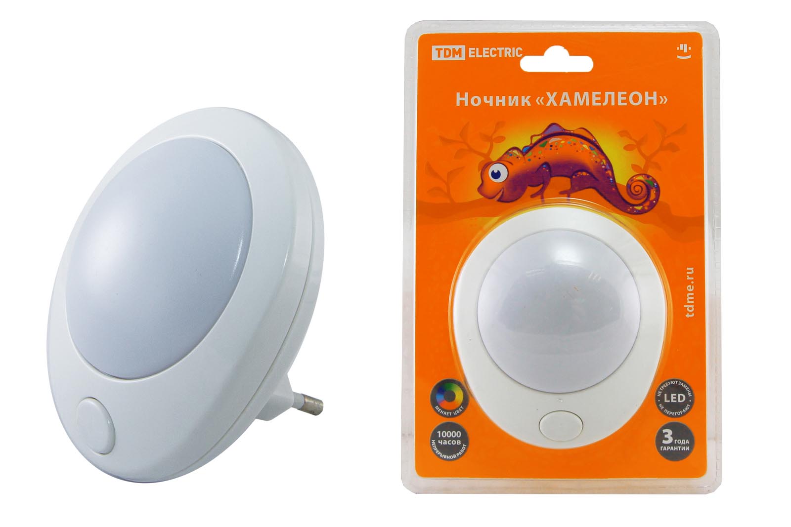 Ночник "Хамелеон" D75 с выкл., белый, 0,5Вт., 220В TDM
