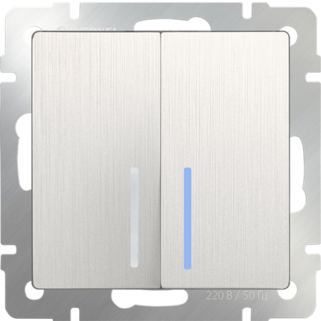 W1120113/ Выключатель двухклавишный с подсветкой (перламутровый рифленый)