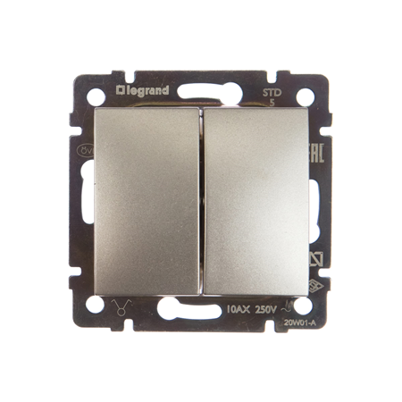 Выключатель двухклавишный алюминий Valena (DIY-упак.)