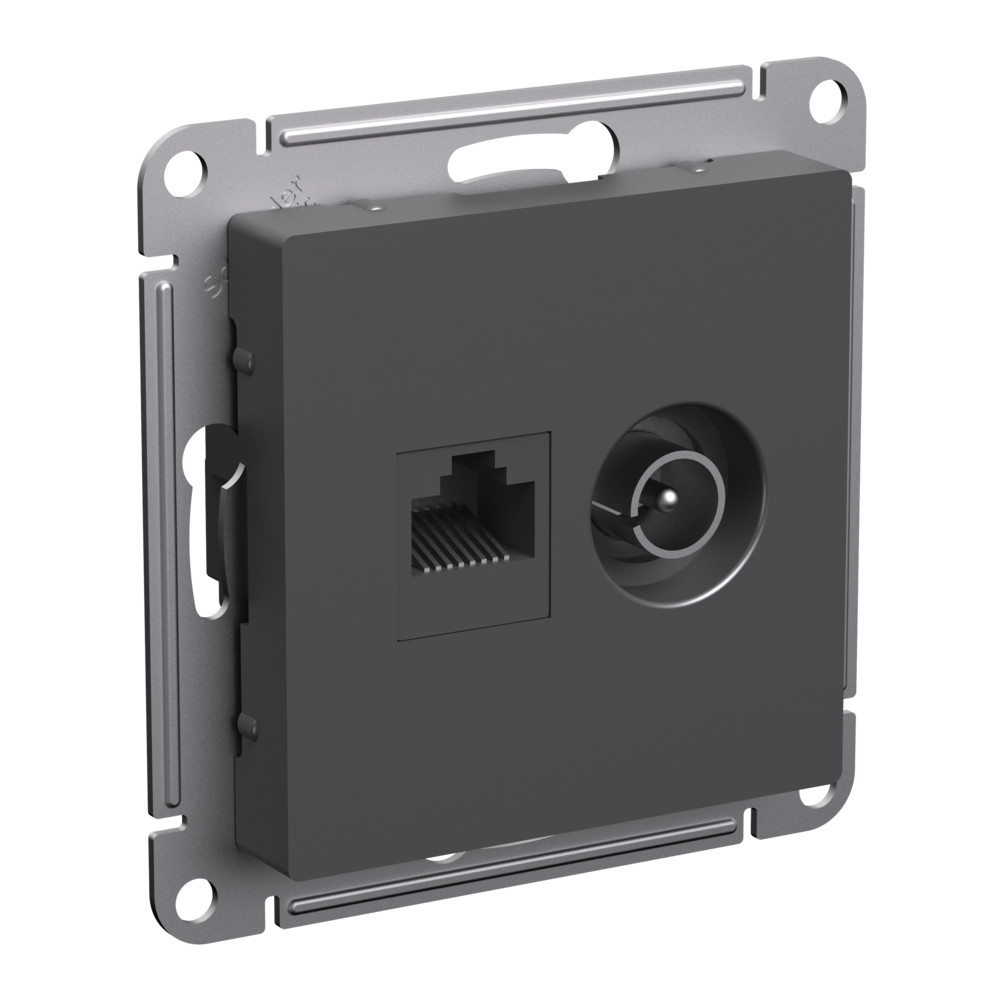 РОЗЕТКА двойная ТВ + компьютерная RJ45, кат. 5Е, БАЗАЛЬТ