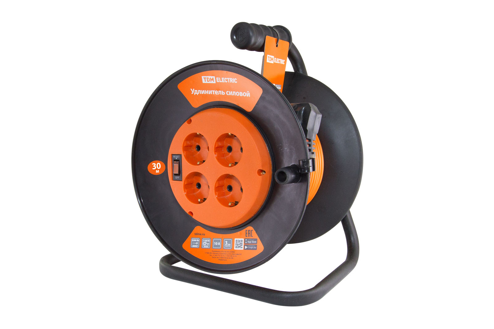 Удлинитель силовой на катушке УК10-004 TDM (4 места/30м ПВС 2х1,0)